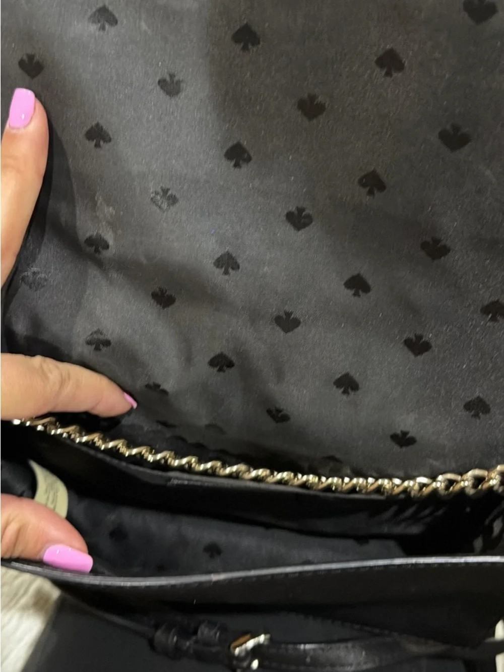 kate spade black leather crossbody with gold chain accents